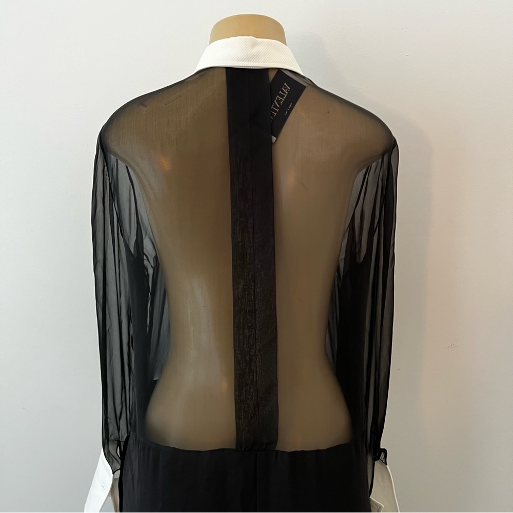 New Valentino Jumpsuit Sz 8 Sheer Tuxedo Silk Long Sleeves - Picture 7 of 10